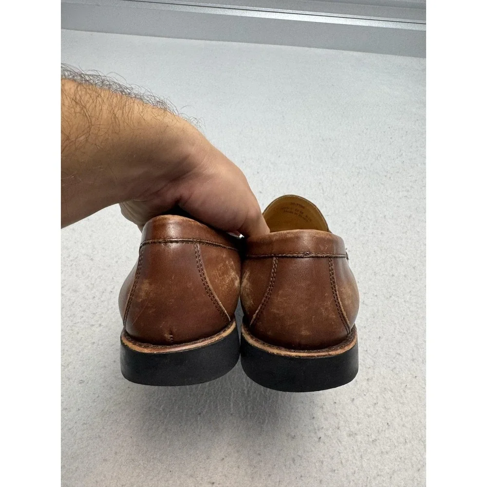 Johnston & Murphy Shoes Mens Size 10 Brown Leather Loafers Square Toe Slip On